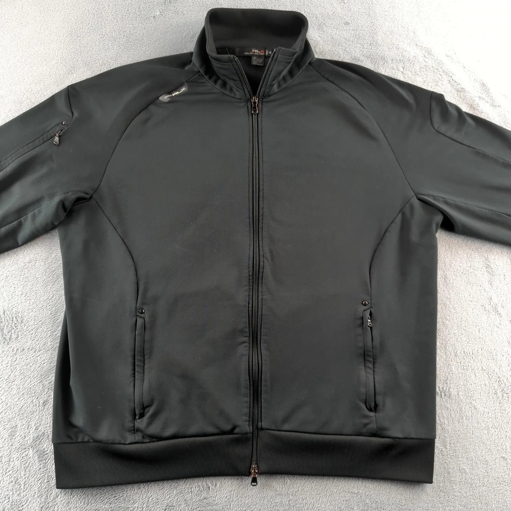 RLX Ralph Lauren Jacket Mens 2XL Black Full Zip Softshell Stretch Zip Pockets